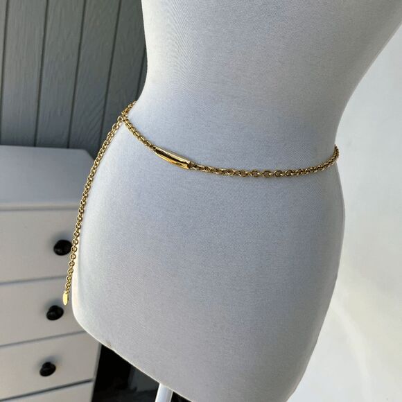 VTG 70s Anne Klein Gold Chain Belt AK Logo Statement Waist Jewelry S-M - Picture 8 of 8